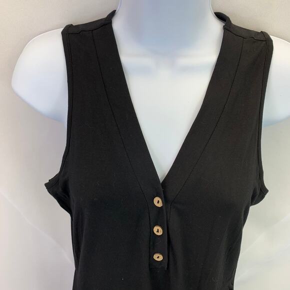 💥Black V-neck Button Detail Tank Dress Women's size Medium - Picture 3 of 8